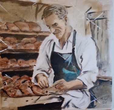 Painting titled "Le boulanger" by Michael Calon, Original Artwork, Acrylic Mounted on Wood Stretcher frame
