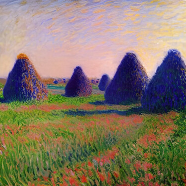 Pittura intitolato "Haystacks retro" da Michael Cheung, Opera d'arte originale, Acrilico Montato su Telaio per barella in le…