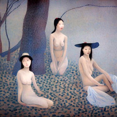 Pittura intitolato "Three Models retro 3" da Michael Cheung, Opera d'arte originale, Acrilico Montato su Telaio per barella…