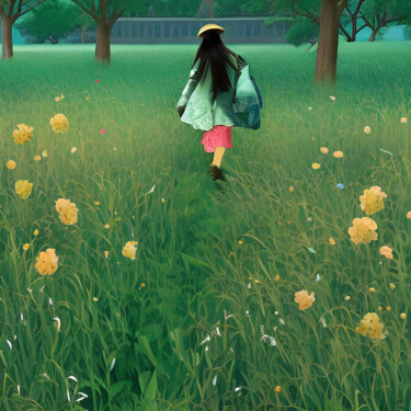 Картина под названием "Girl's Secret Garden" - Michael Cheung, Подлинное произведение искусства, Акрил Установлен на Деревян…