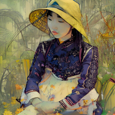 Картина под названием "Peasant" - Michael Cheung, Подлинное произведение искусства, Акрил Установлен на Деревянная рама для…