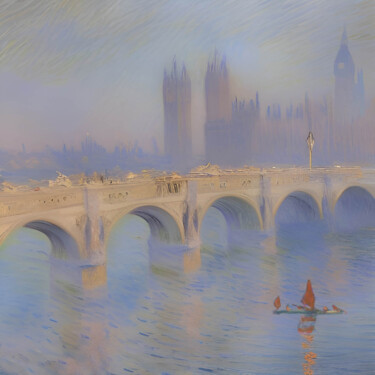Painting titled "London Bridge" by Michael Cheung, Original Artwork, Acrylic Mounted on Wood Stretcher frame