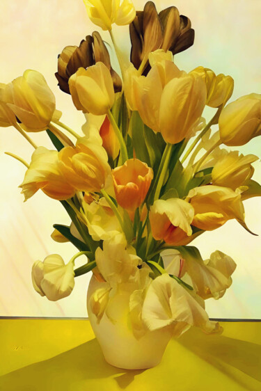 Painting titled "Yellow Tulips" by Michael Cheung, Original Artwork, Acrylic Mounted on Wood Stretcher frame