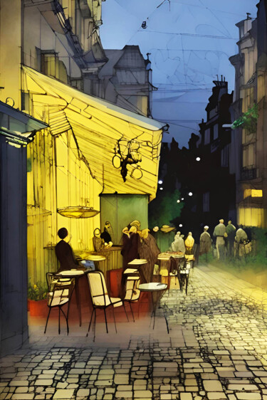 Pintura titulada "Cafe in Paris" por Michael Cheung, Obra de arte original, Acrílico Montado en Bastidor de camilla de madera