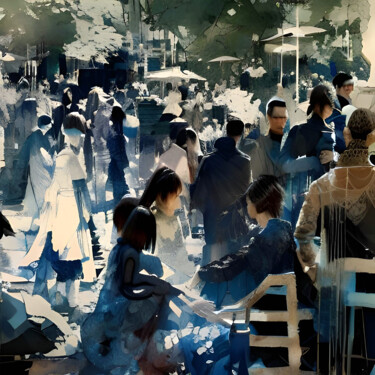 Painting titled "Gathering" by Michael Cheung, Original Artwork, Acrylic Mounted on Wood Stretcher frame