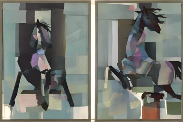 Schilderij getiteld "Twins" door Michael Cheung, Origineel Kunstwerk, Acryl Gemonteerd op Frame voor houten brancard