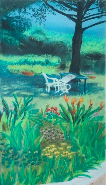 Disegno intitolato "Jardin privé d'Agri…" da Michaël D'Auria, Opera d'arte originale, Pastello Montato su Telaio per barella…