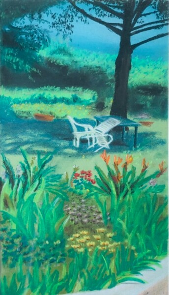 Drawing titled "Jardin privé d'Agri…" by Michaël D'Auria, Original Artwork, Pastel Mounted on Wood Stretcher frame