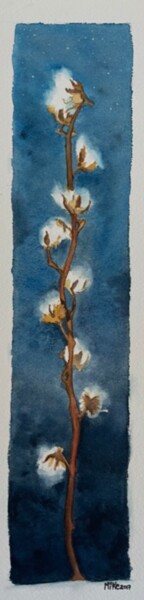 Painting titled "Fleurs de coton sur…" by Michaël D'Auria, Original Artwork, Watercolor