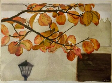 Painting titled "Feuilles d'automne" by Michaël D'Auria, Original Artwork, Watercolor