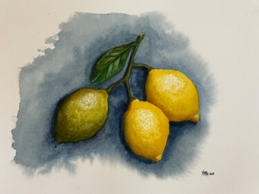 Peinture intitulée "Trio de citrons" par Michaël D'Auria, Œuvre d'art originale, Aquarelle
