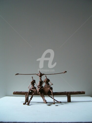 Sculpture intitulée "Sur le banc" par Michael Dumont, Œuvre d'art originale, Métaux