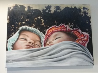 Peinture intitulée "Les bébés de la rue" par Myriam Cauvin, Œuvre d'art originale, Huile