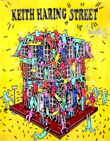 Schilderij getiteld "Keith Haring street" door Michael Hebert, Origineel Kunstwerk, Acryl