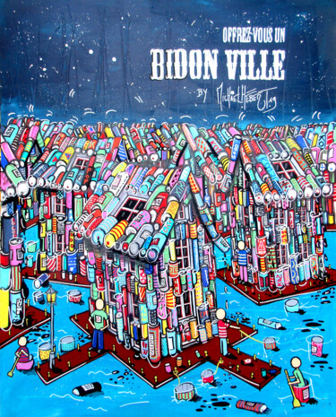 Painting titled "Bidon ville" by Michael Hebert, Original Artwork, Acrylic Mounted on Wood Stretcher frame