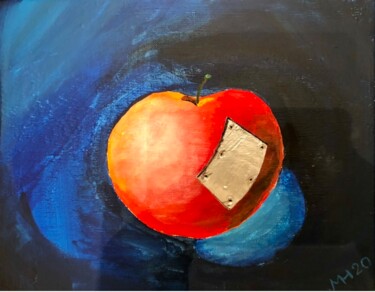 Peinture intitulée "Apfel mit Implantat" par Michael Henning, Œuvre d'art originale, Acrylique