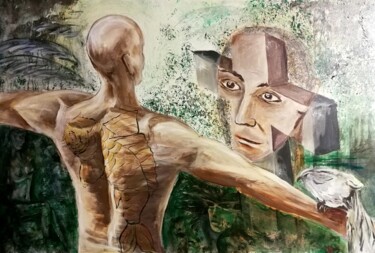 Картина под названием "L'homme avec le cyp…" - Michael Jiliak, Подлинное произведение искусства, Акрил