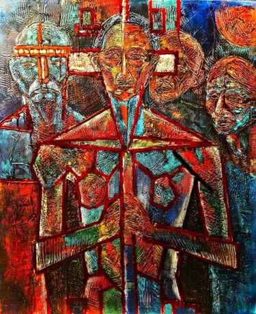 Картина под названием "Les gens sont des c…" - Michael Jiliak, Подлинное произведение искусства, Акрил Установлен на Деревян…