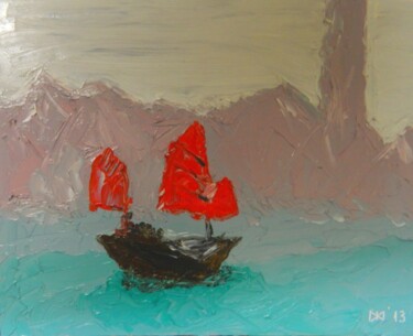Painting titled "Гонконг ранним утро…" by Michael Jiliak, Original Artwork, Oil