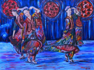 Painting titled "Узбекские танцовщиц…" by Michael Jiliak, Original Artwork, Oil