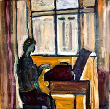 Pittura intitolato "Lois at typewriter" da Michael Kent, Opera d'arte originale, Olio