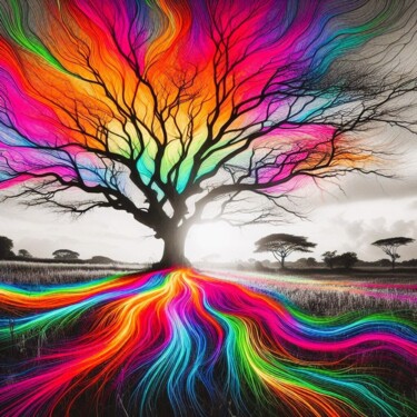 Digitale Kunst getiteld "Regenbogen Baum 1" door Michael Konradi, Origineel Kunstwerk, AI gegenereerde afbeelding