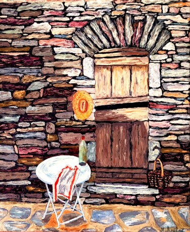 Peinture intitulée "dans la cour à Brah…" par Michael Le Lann, Œuvre d'art originale, Huile Monté sur Châssis en bois