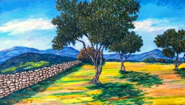 Peinture intitulée "les oliviers à Khir…" par Michael Le Lann, Œuvre d'art originale, Huile Monté sur Châssis en bois