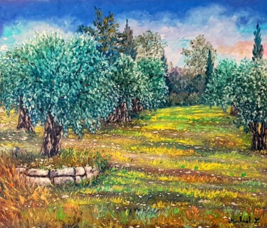 Pintura intitulada "les oliviers monast…" por Michael Le Lann, Obras de arte originais, Óleo