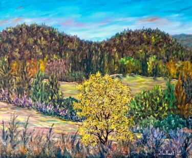 Painting titled "le mimosa forêt Nev…" by Michael Le Lann, Original Artwork, Oil Mounted on Wood Stretcher frame