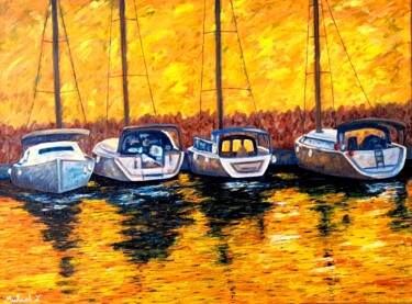 Картина под названием "la marina d'Ashdod,…" - Michael Le Lann, Подлинное произведение искусства, Масло Установлен на Деревя…