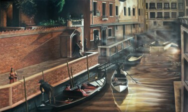 Painting titled "Venetian Dawn" by Michael Neamand, Original Artwork, Acrylic Mounted on Wood Stretcher frame