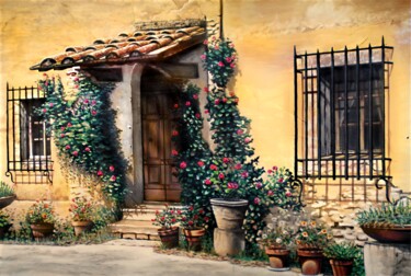 Painting titled "Tuscany Doorway" by Michael Neamand, Original Artwork, Acrylic Mounted on Wood Stretcher frame