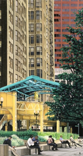 Schilderij getiteld "Federal Street" door Michael Neamand, Origineel Kunstwerk, Acryl Gemonteerd op Frame voor houten branca…