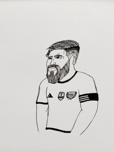 Painting titled "Lonely Messi" by Michael Nosov, Original Artwork, Gel pen