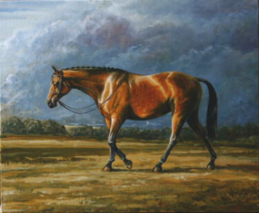 Painting titled "Back tyo the stable" by Michael Nowakowski, Original Artwork, Oil Mounted on Wood Stretcher frame