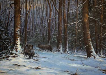 Malarstwo zatytułowany „Dziki” autorstwa Michael Nowakowski, Oryginalna praca, Olej Zamontowany na Drewniana rama noszy