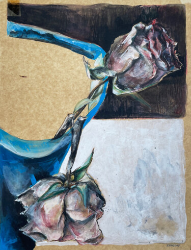 Zeichnungen mit dem Titel "Verwelkte Rose in b…" von Michael Rehr-Hoffmann, Original-Kunstwerk, Acryl