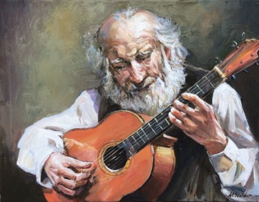 Schilderij getiteld "Guitarist" door Michael Slutsker, Origineel Kunstwerk, Olie