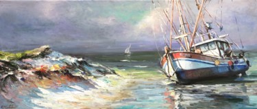 Painting titled "Sailboat" by Michael Slutsker, Original Artwork, Oil