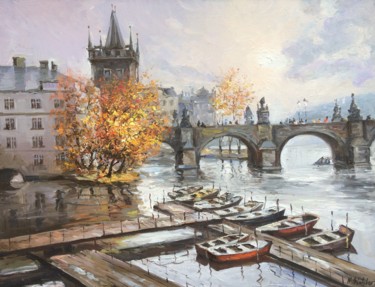 Painting titled "Morning in Prague" by Michael Slutsker, Original Artwork, Oil