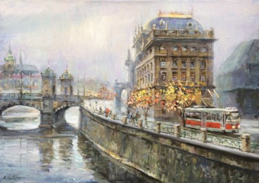Painting titled "National Theatre in…" by Michael Slutsker, Original Artwork, Oil
