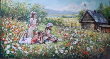 Painting titled "Among the Flowers" by Michael Slutsker, Original Artwork, Oil