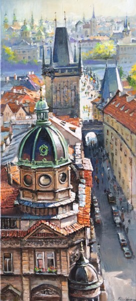 Painting titled "Mostecka street in…" by Michael Slutsker, Original Artwork, Oil
