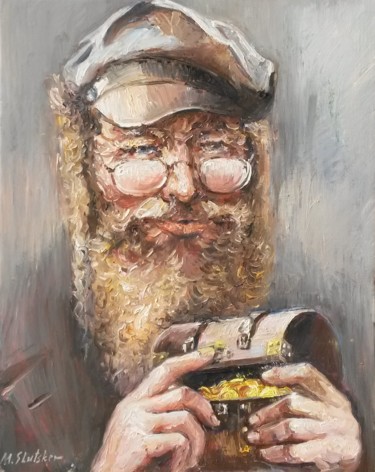 Painting titled "Golden Rabbi" by Michael Slutsker, Original Artwork, Oil