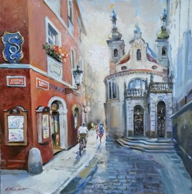 Painting titled "Karlova street in P…" by Michael Slutsker, Original Artwork, Oil
