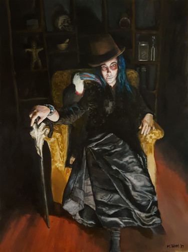 Painting titled "witchdoctor" by Michael Thom, Original Artwork, Oil