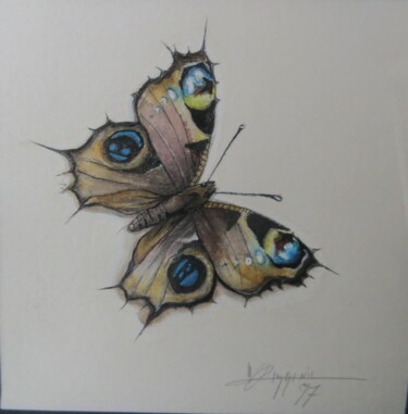Schilderij getiteld "Papillon." door Michael Vizzini, Origineel Kunstwerk, Aquarel