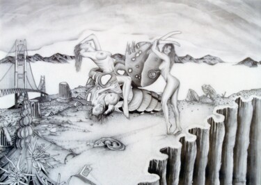 제목이 "Triacide intemporel"인 그림 Michael Vizzini로, 원작, 연필 기타 단단한 패널에 장착됨
