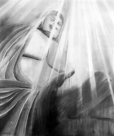 Dibujo titulada "Bouddha" por Michael Vizzini, Obra de arte original, Lápiz